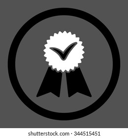 Approvement vector icon. Style is bicolor flat rounded symbol, black and white colors, rounded angles, gray background.