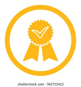 Approvement vector icon. Style is flat rounded symbol, yellow color, rounded angles, white background.