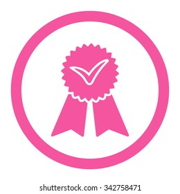 Approvement vector icon. Style is flat rounded symbol, pink color, rounded angles, white background.