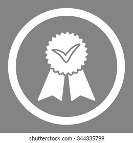 Approvement vector icon. Style is flat rounded symbol, white color, rounded angles, gray background.