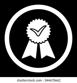 Approvement vector icon. Style is flat rounded symbol, white color, rounded angles, black background.
