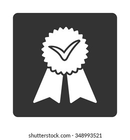 Approvement vector icon. Style is flat rounded square button, white and gray colors, white background.