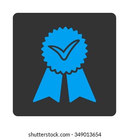 Approvement vector icon. Style is flat rounded square button, blue and gray colors, white background.