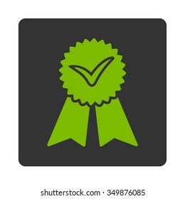 Approvement vector icon. Style is flat rounded square button, eco green and gray colors, white background.