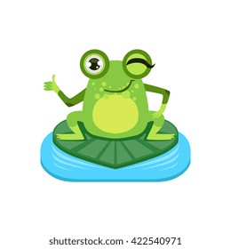 Approving Cartoon Frog Character Flat Bright Color Vector Sticker Isolated On White Background In Simple Childish Style