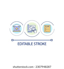 Approving housing plan loop concept icon. Permits for construction beginning. Building abstract idea thin line illustration. Isolated outline drawing. Editable stroke. Arial font used