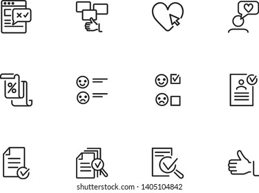 Approving line icon set. Like, document, emoticon. Customer satisfaction concept. Can be used for topics like feedback, rating, results