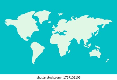 approximate abstract World map in green colors. Childish drawing. Vector illustration. All continents.