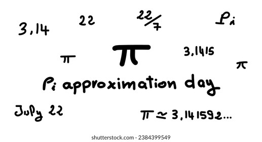 Approximate number of pi. Value of pi in mathematics. Happy international day of mathematics. Mathematical constant pi. Scientific resources for teachers and students. Vector illustration.