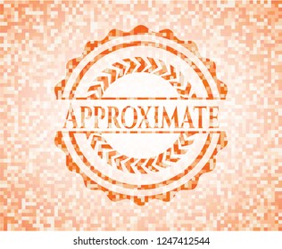 Approximate orange tile background illustration. Square geometric mosaic seamless pattern with emblem inside.