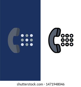 Apps, Call, Dial, Phone  Icons. Flat and Line Filled Icon Set Vector Blue Background