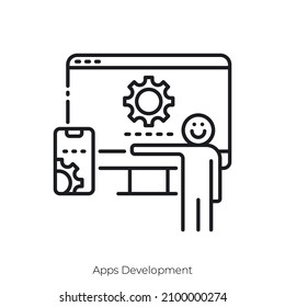 Icono de Desarrollo de aplicaciones. Diseño de icono de estilo de esquema aislado en fondo blanco
