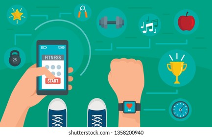 Apps for fitness concept background. Flat illustration of apps for fitness vector concept background for web design