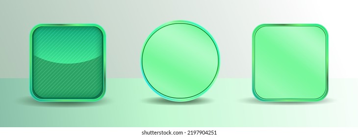 Fondo del botón del marco de aplicación. Diseño de elementos de forma abstracta de color verde claro brillante estilo 3d, modificable vectorial. 