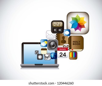 apps icons with laptop over gray background. vector