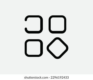 Apps Line Icon. Mobile Application Interface UI Layout Linear Symbol. Four Grid Set Square Diamond Software Sign  Vector Graphic Illustration Clipart