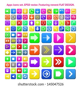 Apps navigation flat icons set with arrows as trendy design for UI. Vector illustration.