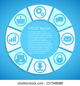 apps processing concept background with icons: lock, gears, raitings, basket, bubbles, mail, downloads, social network group