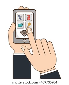 Apps and smartphone icon. Hotel service theme. Colorful design. Vector illustration