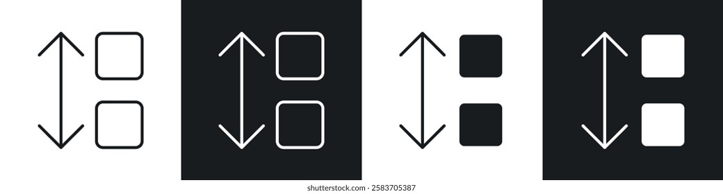 Apps sort icons collection in black and white filled and line versions