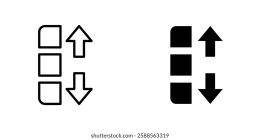 Apps sort vectors icons set in filled and strokes on white background
