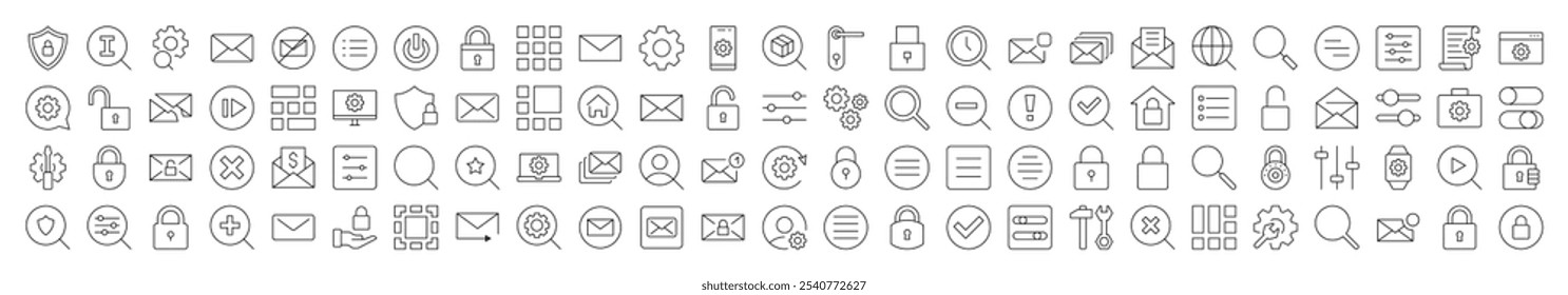 App y Web Page Line Icon Pack. Trazo Editable. Pictograma lineal minimalista para el diseño de tarjetas, App, Anuncios, publicaciones