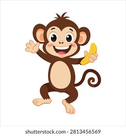 appy Baby Monkey Mascot Character Isolated on White Background
