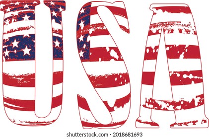 appy Fourth of July. Independence Day of the United States, July 4th. Home of the brave. Hand lettering greeting card with textured letters. Vintage typography illustration.Grunge Paint Roller