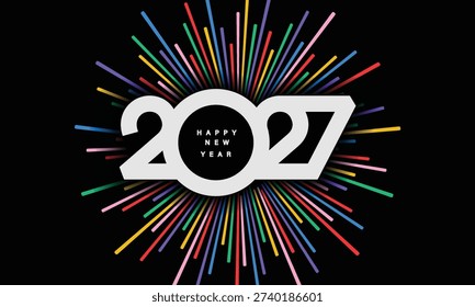 appy New Year 2027 Modern Color Burst Design