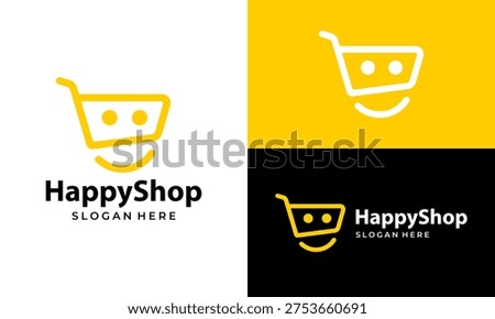 appy shopping logo design template illustration. Shopping cart concept vector design with smile symbol graphic icon