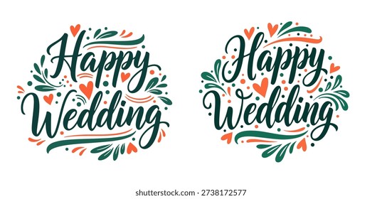 appy Wedding Hand-Lettered Typography with Decorative Flourishes and Hearts