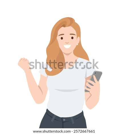Similar – Image, Stock Photo Young happy woman appying make up in front of a round mirror