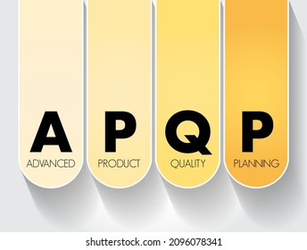 APQP Advanced Product Quality Planning - structured process aimed at ensuring customer satisfaction with new products or processes, acronym concept for presentations and reports