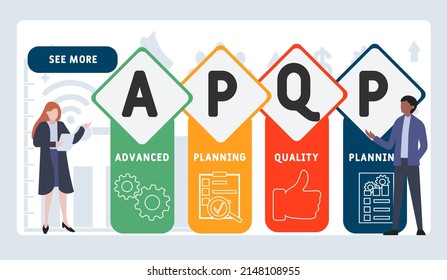 APQP - Advanced Product Quality Planning Acronym. Business Concept Background. Vector Illustration Concept With Keywords And Icons. Lettering Illustration With Icons For Web Banner, Flyer, Landing Pag