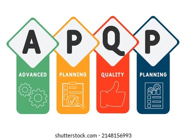 APQP - Advanced Product Quality Planning Acronym. Business Concept Background. Vector Illustration Concept With Keywords And Icons. Lettering Illustration With Icons For Web Banner, Flyer, Landing Pag