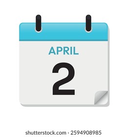 Apr 2nd. April Second. Calendar Page in Flat Design. Month. Daily. Blue Vector. Date Icon. Day Illustration Symbol. Time Concept.