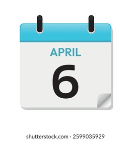 Apr 6th. April Sixth. Calendar Page in Flat Design. Month. Daily. Blue Vector. Date Icon. Day Illustration Symbol. Time Concept.