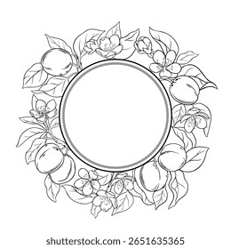 Abrikozentak met bloemen, fruit omtrek rond frame.