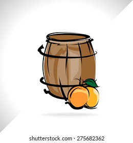 apricot brandy in the barrel, barrel, vector