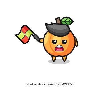 apricot cartoon as the line judge hold the flag up at a 45 degree angle , cute style design for t shirt, sticker, logo element