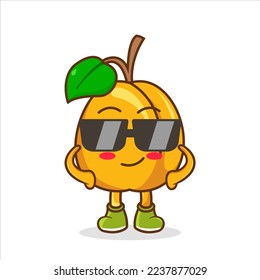 Apricot cartoon mascot character wearing black glasses