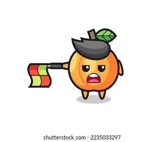 apricot character as line judge hold the flag straight horizontally , cute style design for t shirt, sticker, logo element