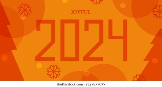 Apricot Crush Christmas horizontal banner in trendy style. Xmas 2024 poster with Christmas tree and snowflakes. New Year banner in minimalist style for website. Vector Art. 