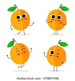 Apricot. Cute fruit vector character set isolated on white