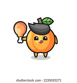 apricot cute mascot is eating a fried chicken , cute style design for t shirt, sticker, logo element