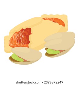 Apricot dessert icon isometric vector. Puff pastry with apricot jam, pistachio. Dessert, food concept