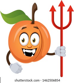 Apricot with devil spear, illustration, vector on white background.