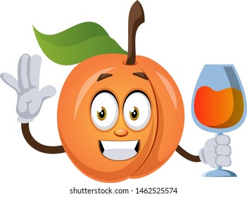 Apricot with drink, illustration, vector on white background.