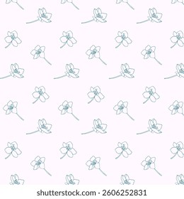 Apricot flowers seamless pattern for fabrics, textile, background, covering pages, . Spring hand drawn blue flowers. Blooming fruit tree. 