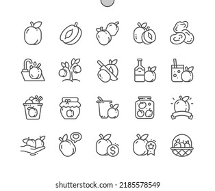 Apricot fruit. Cooking, recipes and price. Food shop, supermarket. Menu for cafe. Pixel Perfect Vector Thin Line Icons. Simple Minimal Pictogram